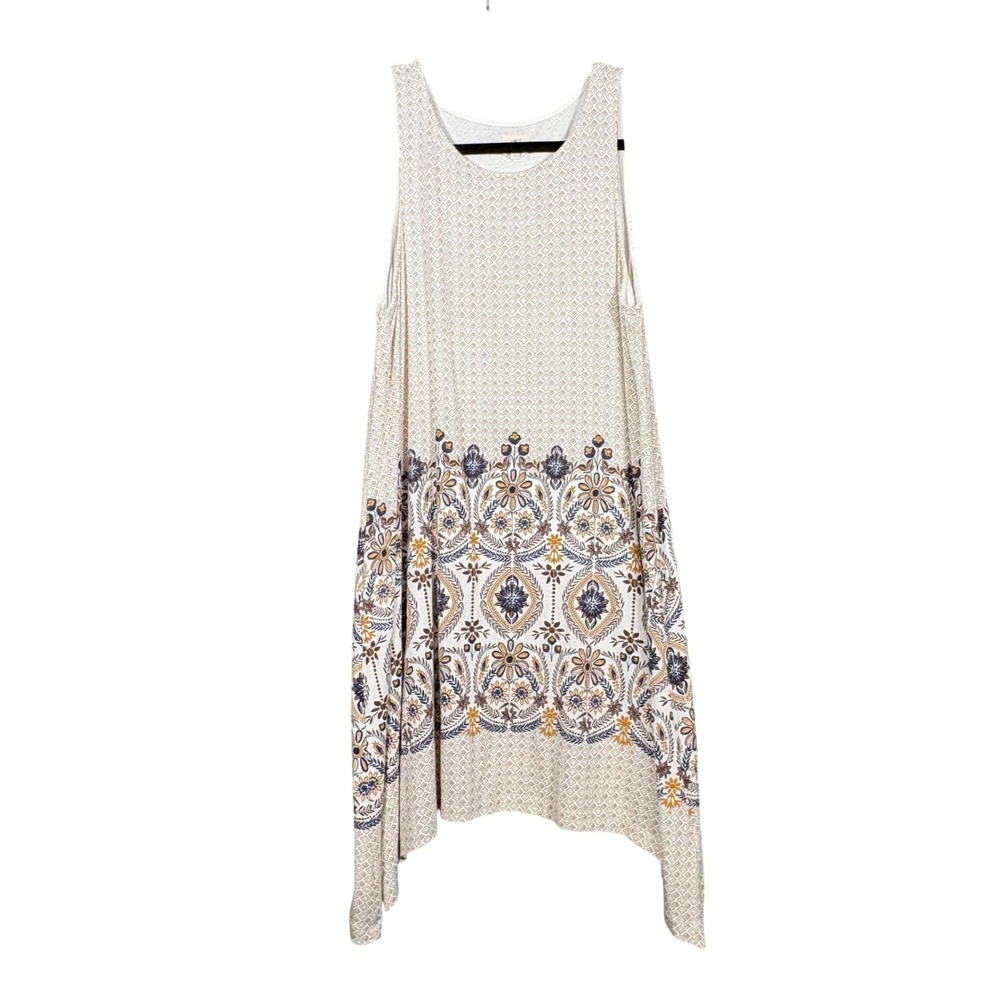 ONeill Womens Cream Geometric Floral Handkerchief Hem Sleeveless Dress Medium